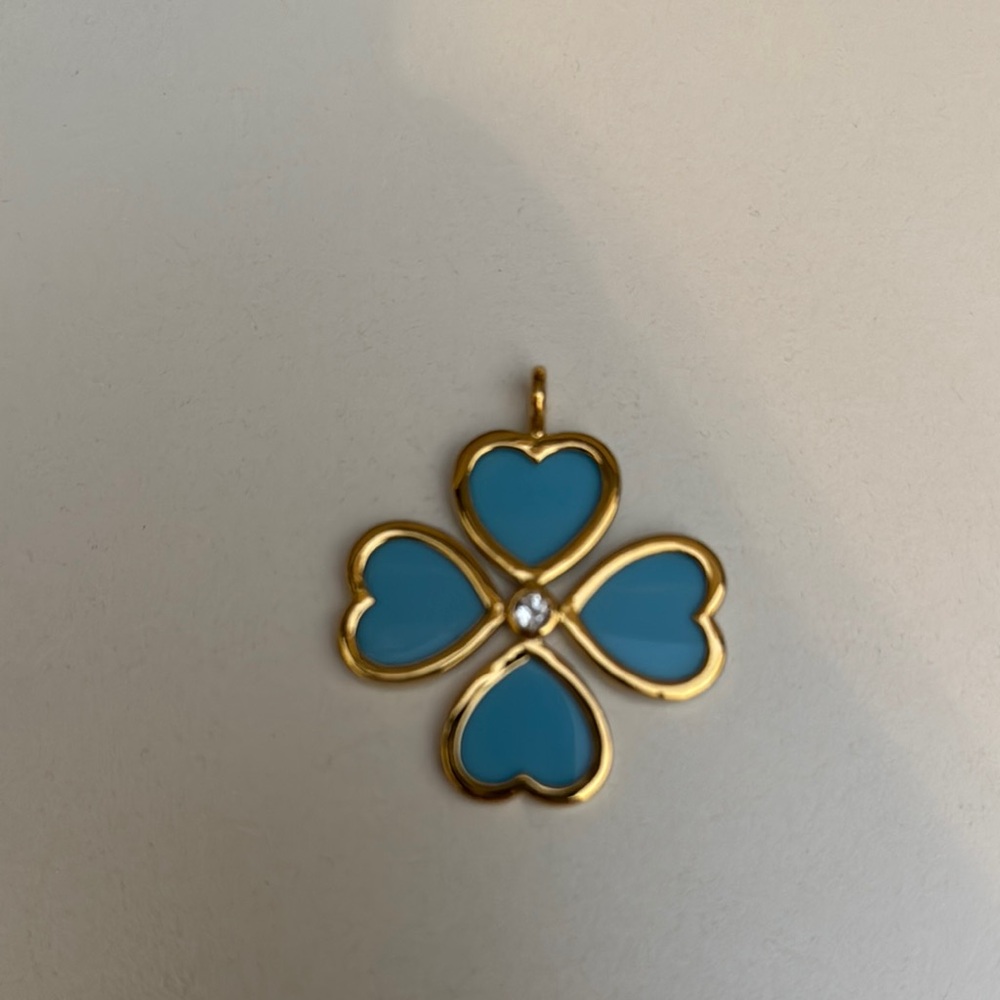 Gold and Blue Clover Necklace with Heart Design